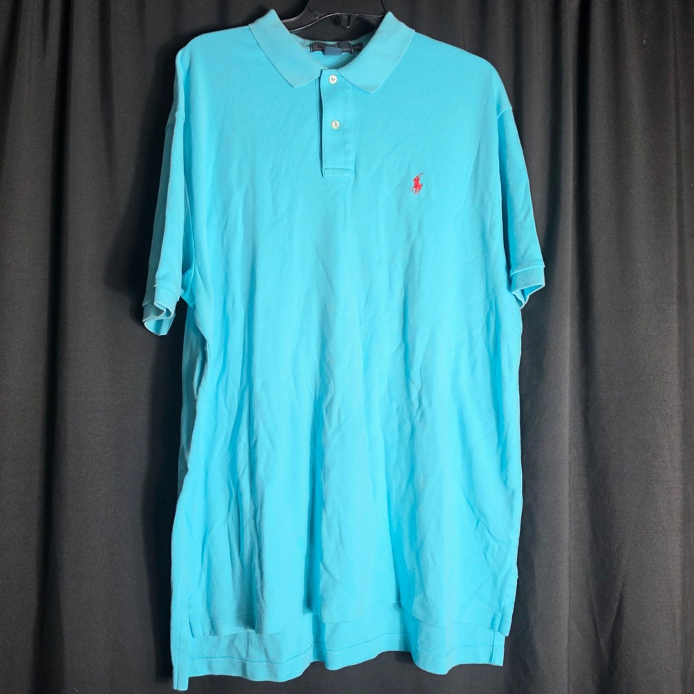 Polo Ralph Lauren Mens XL Turquoise Blue Short Sleeve Red Pony Logo Polo Shirt